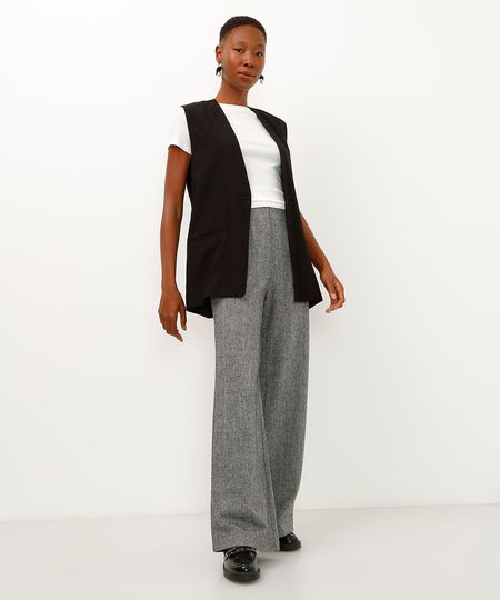 calça wide leg de alfaiataria cinza 40