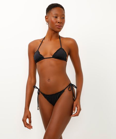 biquíni calcinha tanga fru fru proteção uv preto GG biquíni calcinha tanga fru fru proteção uv preto GG