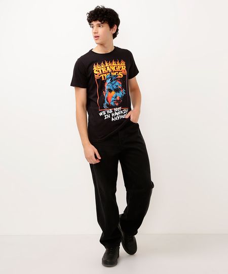 camiseta juvenil manga curta stranger things  preto 10