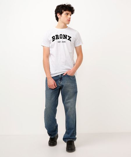 camiseta de algodão juvenil bronx listrada manga curta branco 10