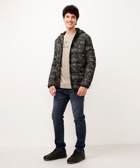 jaqueta puffer juvenil camuflada com capuz cinza 10