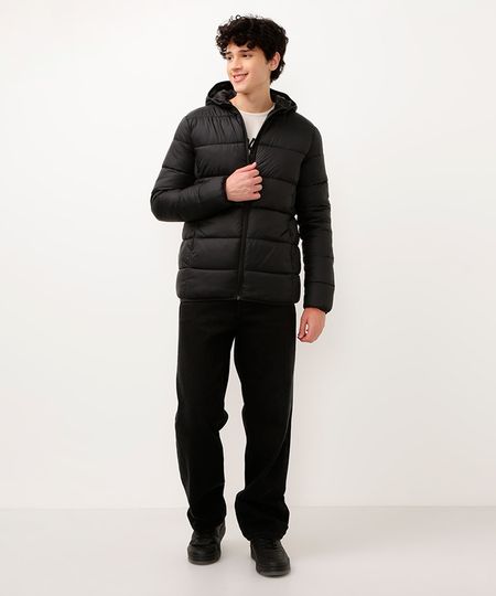 jaqueta puffer juvenil com capuz preta 10