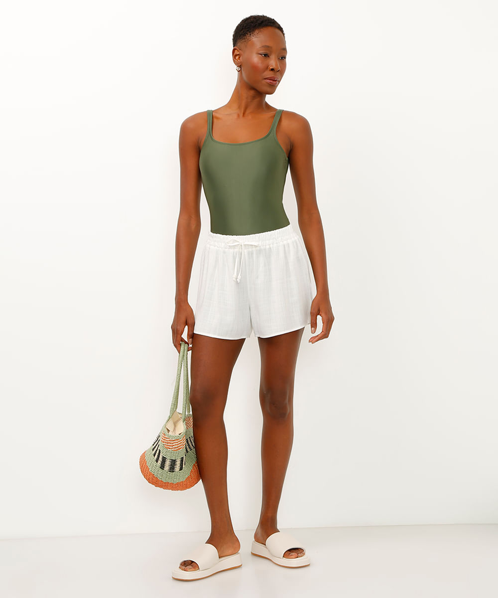 short de viscose saída de praia cintura média off white