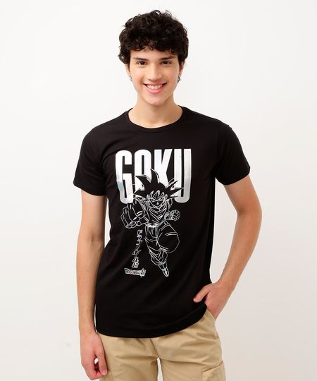 camiseta de algodão infantil goku metalizado manga curta preta 10 camiseta de algodão infantil goku metalizado manga curta preta 10