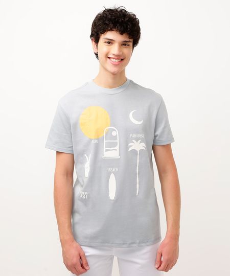 camiseta de algodão juvenil oversized cinza 14