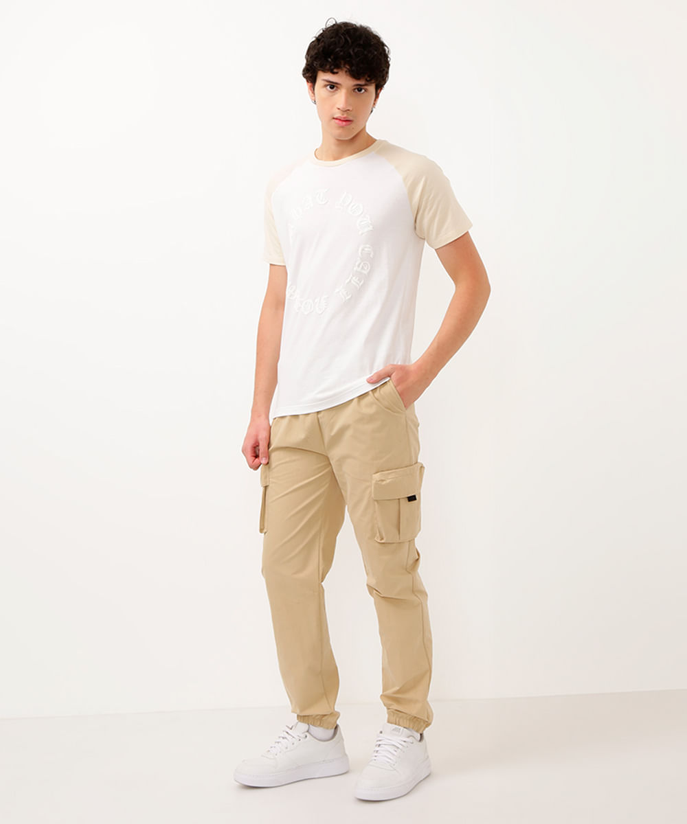 camiseta juvenil manga curta raglan branco