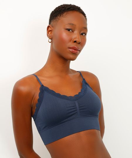 sutiã alongado com renda azul marinho GG sutiã alongado com renda azul marinho GG