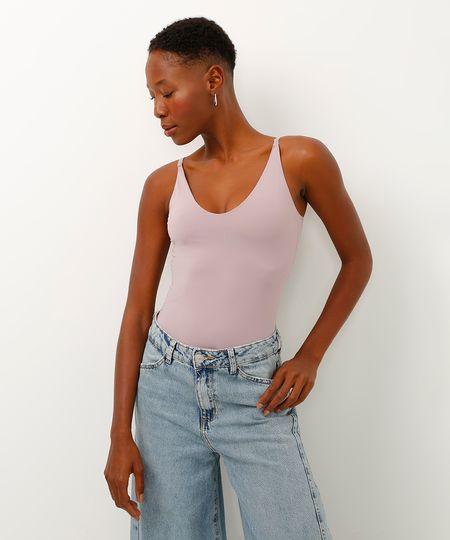 body decote v alça fina lilás G body decote v alça fina lilás G