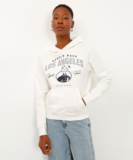 blusão de moletom pato donald com capuz off white G blusão de moletom pato donald com capuz off white G