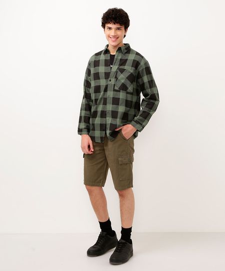 bermuda parachute cargo de sarja juvenil verde militar 10