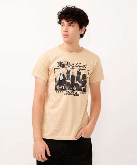 camiseta de algodão tokyo revengers manga curta bege 10