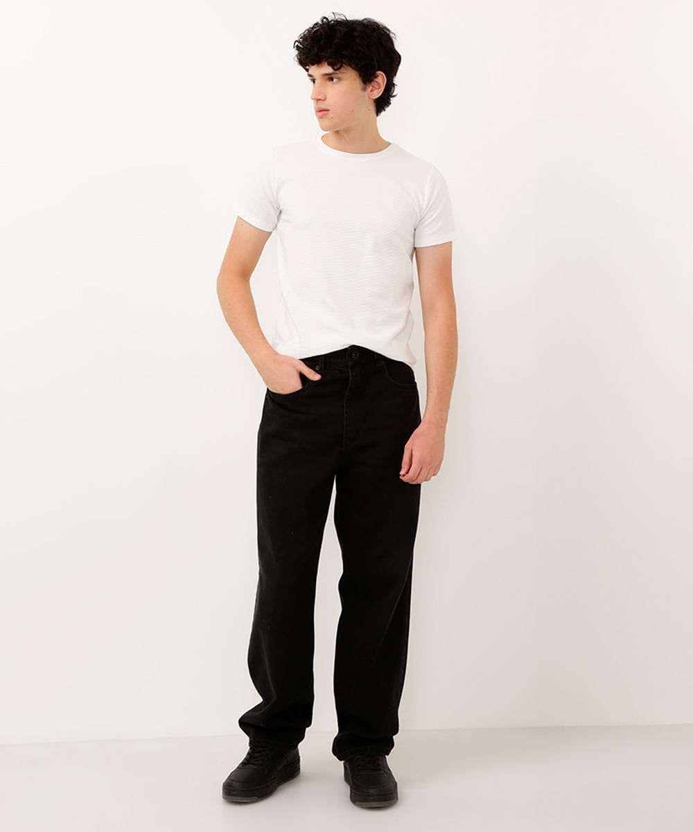 camiseta de algodão juvenil texturizada manga curta off white