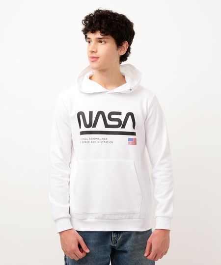 blusa de moletom juvenil nasa com capuz off white 10