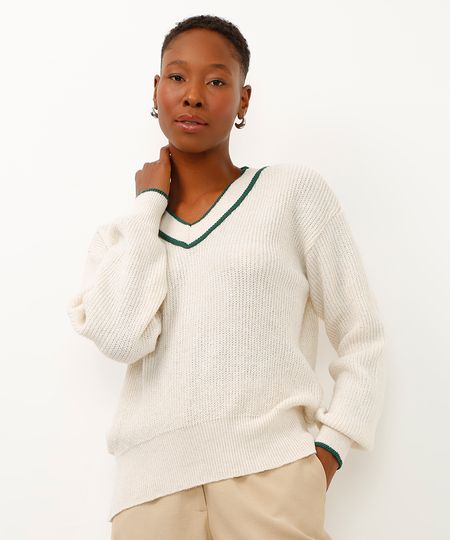 suéter de tricot decote v off white G suéter de tricot decote v off white G