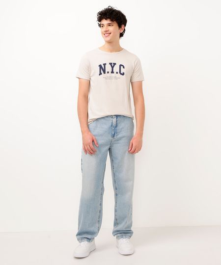 camiseta de algodão juvenil nyc bege 10