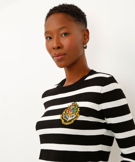 suéter de tricot listrado harry potter preto PP