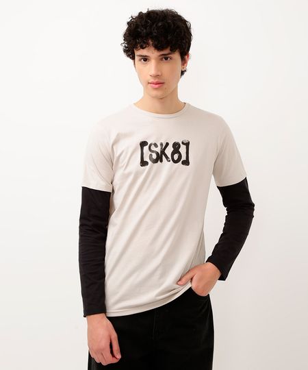camiseta de algodão juvenil sobreposição bege 12