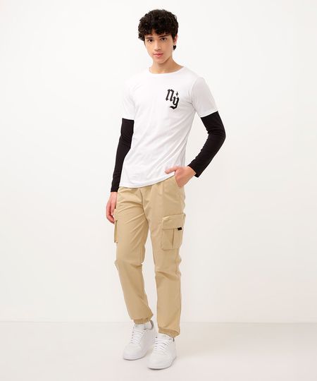 camiseta de algodão juvenil com sobreposição branco 14