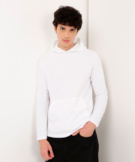 blusa de moletinho juvenil com capuz manga longa branca 10