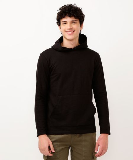 blusa de moletinho juvenil com capuz manga longa preta 10