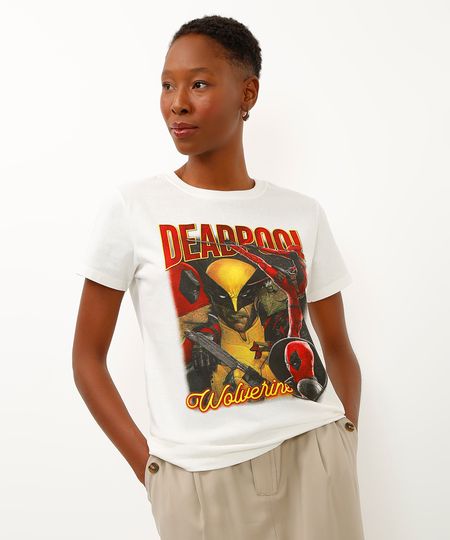 camiseta de algodão deadpool manga curta off white P camiseta de algodão deadpool manga curta off white P