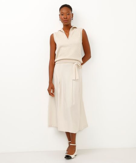 saia midi com pregas e amarração bege 34 saia midi com pregas e amarração bege 34