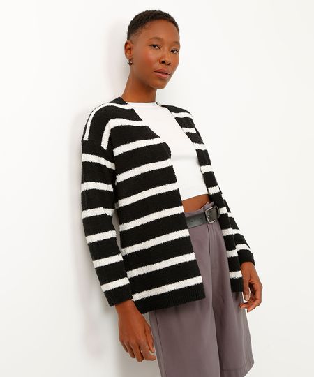 cardigan de tricot listrado preto M