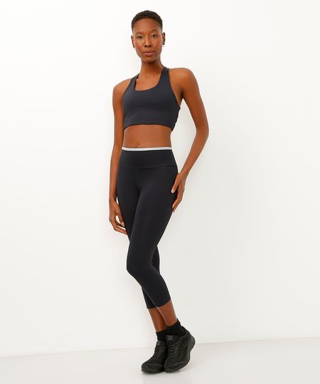 calça corsário cós largo com bolsos bicolor esportiva ace preta P