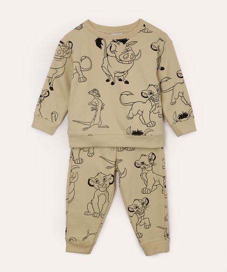 conjunto de moletom longo infantil o rei leão bege 1
