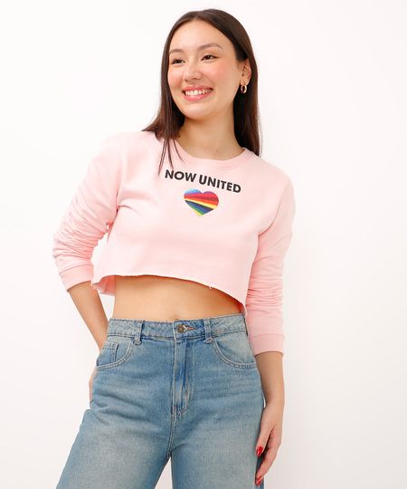 blusão cropped juvenil de moletom now united rosa claro 6
