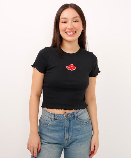 blusa juvenil canelada cropped naruto preta 10
