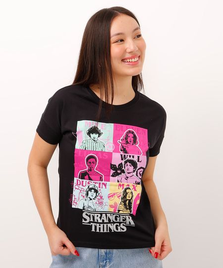 camiseta juvenil manga curta stranger things preto 10