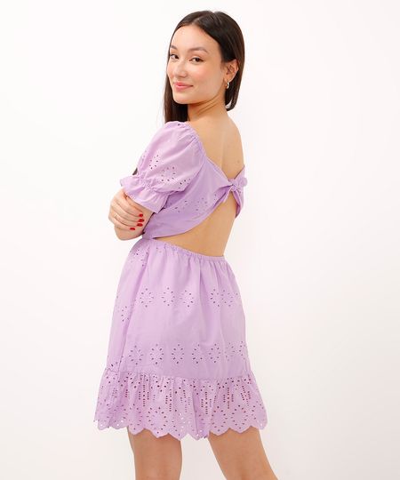 vestido de laise infantil manga curta lilás 14