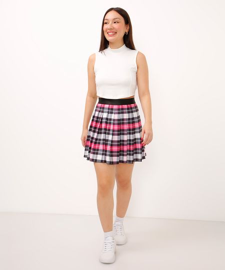 saia juvenil xadrez rosa 10
