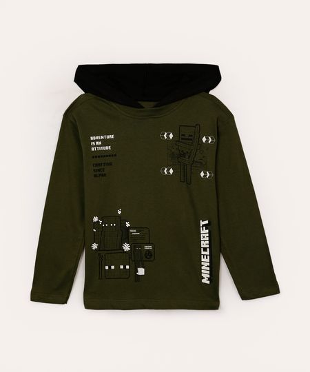 camiseta de algodão infantil minecraft com capuz verde militar 6