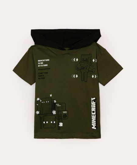 camiseta de algodão infantil minicraft com capuz verde militar 8