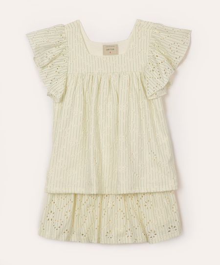conjunto de laise infantil listrado com babados off white 1