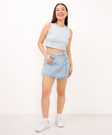 short saia jeans juvenil com bolsos azul médio 10