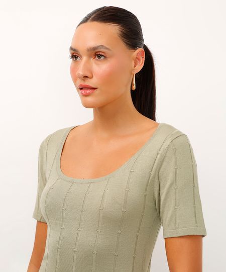 blusa de tricot texturizada verde PP