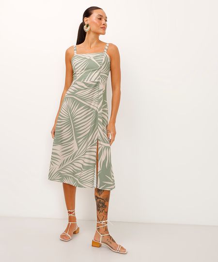 vestido midi de viscose folhagens verde GG