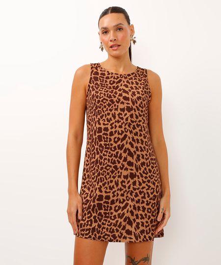 vestido curto de viscose animal print marrom GG vestido curto de viscose animal print marrom GG