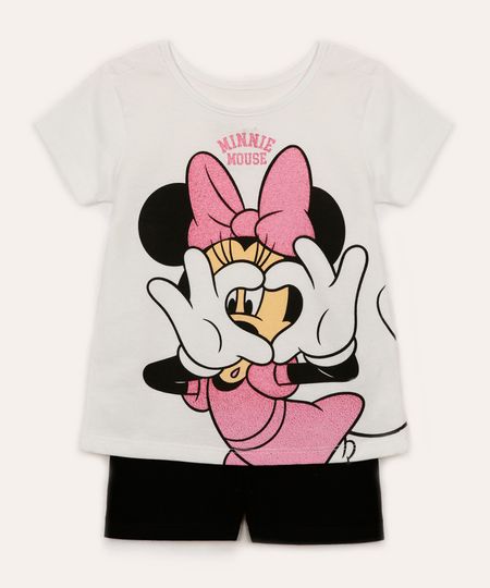 conjunto de algodão curto infantil minnie off white 1