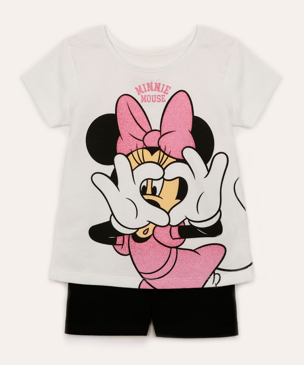 conjunto de algodão curto infantil minnie off white