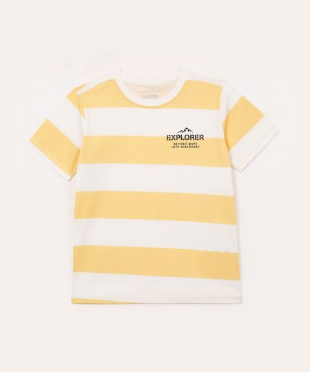 camiseta de algodão infantil manga curta listrada amarela 8