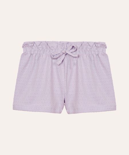 short de algodão infantil texturizado com elástico e cordão lilás 1