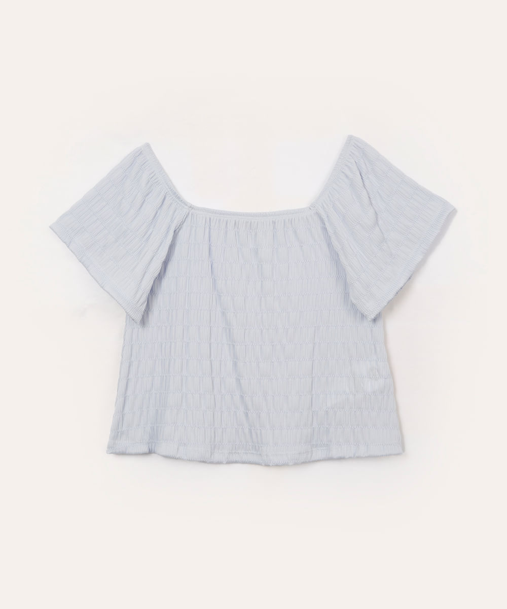 blusa ombro a ombro infantil texturizada azul