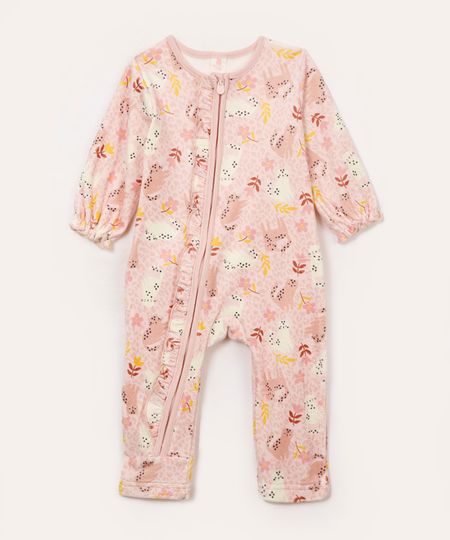 macacão de plush infantil floral com babado rosa 9-12 macacão de plush infantil floral com babado rosa 9-12