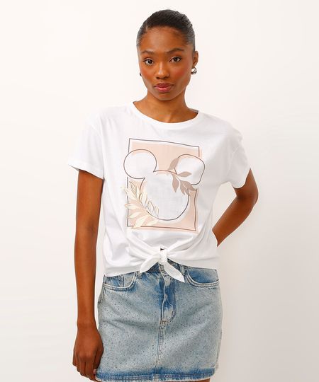 cropped de algodão mickey com nó off white PP