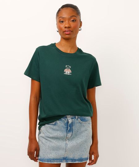 camiseta de algodão urso puffer verde P camiseta de algodão urso puffer verde P
