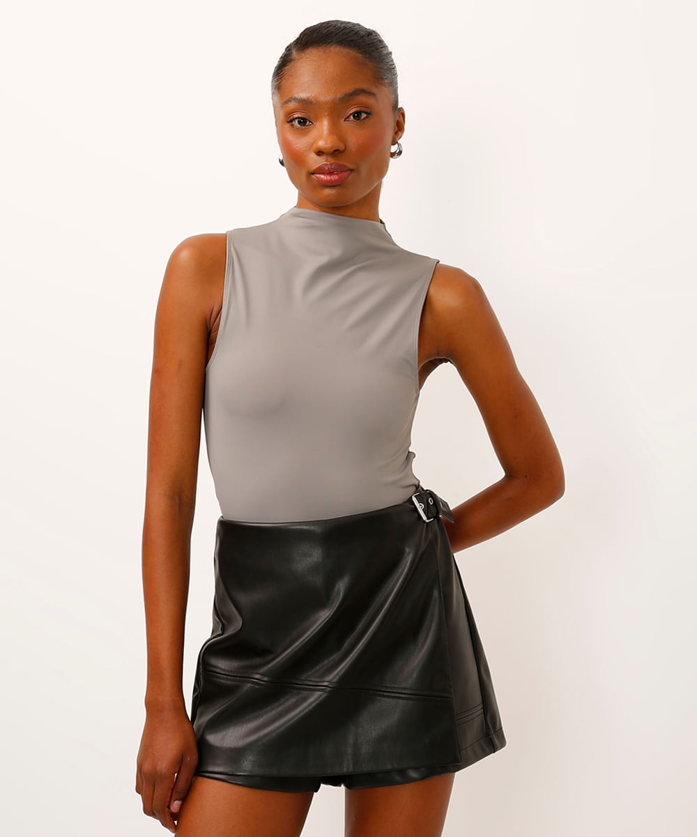 cropped long de poliamida cavado - cinza médio